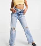 New Look Petite Straight Jean With Ripped Knee In Blue-blues
