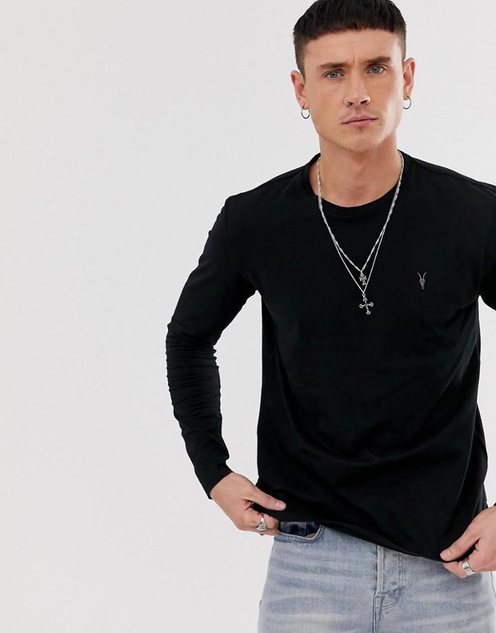 Allsaints Tonic Long Sleeve Ramskull Logo T-shirt In Black