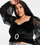 Saint Genies Plus Lace And Velvet Top In Black