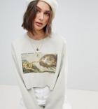 Reclaimed Vintage Cropped Oversized Sweat With Art Print - Beige