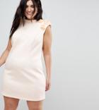 Asos Curve 3d Flower Shoulder Mini Shift Dress - Cream