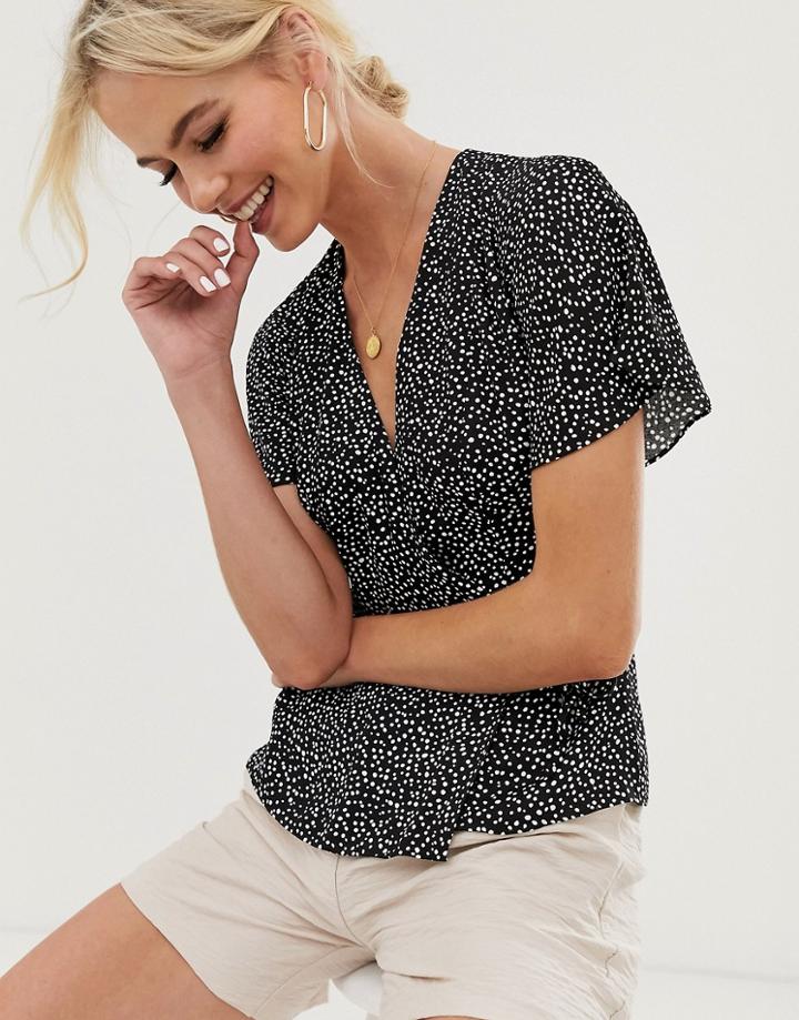 & Other Stories Dot Print Wrap Blouse In Black - Multi