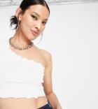 Collusion Lettuce Edge One Shoulder Top With Short Sleeve In White