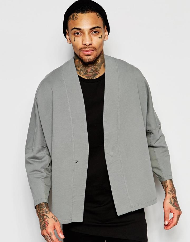 Asos Kimono Cardigan With Acid Wash - Gray
