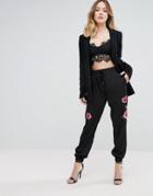 Jessica Wright Floral Embroidery Joggers - Black