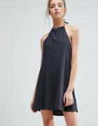 Asos Denim Halter Neck Sundress In Washed Black - Black