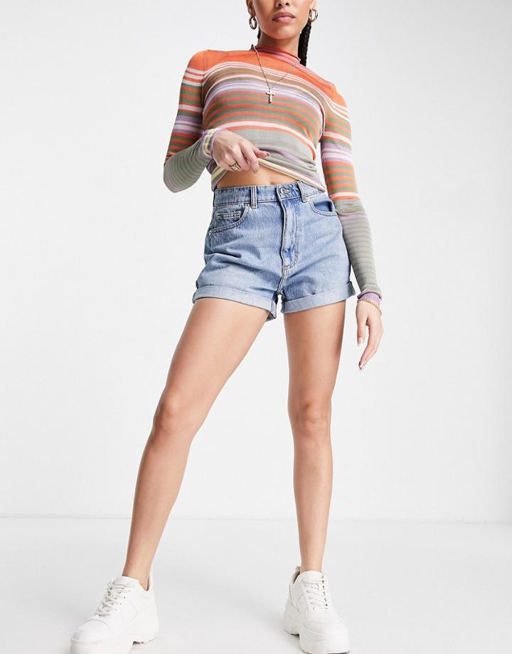 Asos Design Denim High Rise 'slouchy' Mom Shorts In Midwash - Black