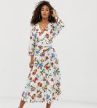 Asos Design Tall Midi Dress With Ruched Panel In Graphic Floral Print - Multi