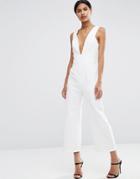 Asos Structured Plunge Jumpsuit With Culotte Leg - White