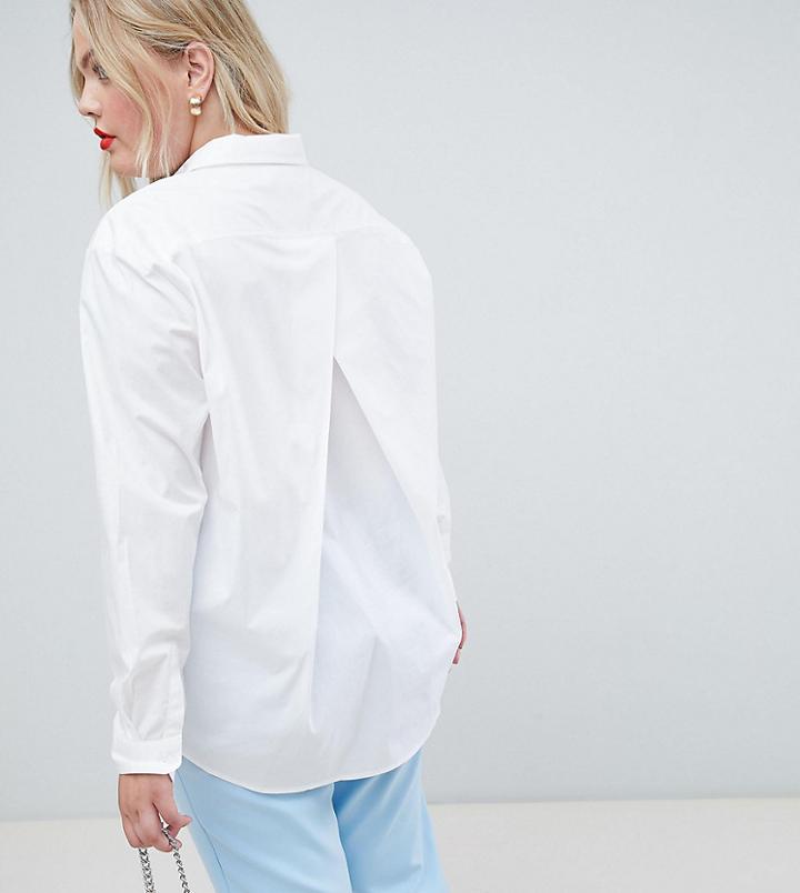 Asos Design Curve Boyfriend Shirt With Pleat Detail Back In Stretch Cotton - White