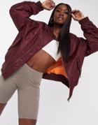 Asos Design Oversized Bomber Jacket With Sleeve Detail In Oxblood-red