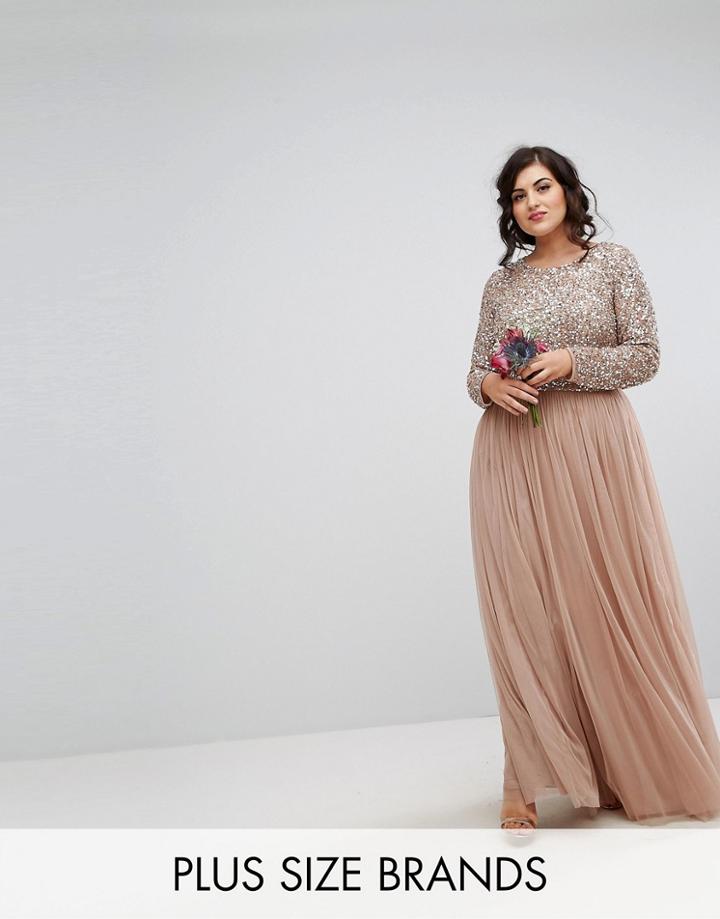 Maya Plus Long Sleeved Maxi Dress With Delicate Sequin And Tulle Skirt - Black