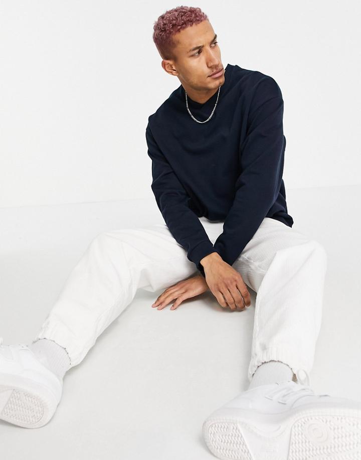 Asos Design Oversized Sweatshirt With V Neck In Navy