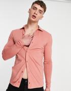 Asos Design Organic Long Sleeve Button Through Jersey Shirt In Washed Pink