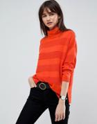 Asos Sweater With High Neck And Stripe Ripple Stitch - Orange