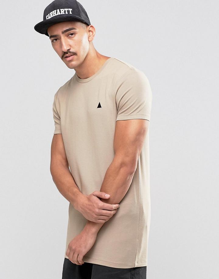 Asos Muscle Longline T-shirt With Embroidery In Beige - Silver Mink