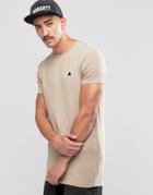 Asos Muscle Longline T-shirt With Embroidery In Beige - Silver Mink