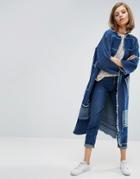 Waven Johan Patchwork Longline Kimono Coat - Blue