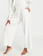 Tommy Hilfiger Cotton Blend Soft Rib Logo Wide Leg Pant In Ivory - Ivory-white