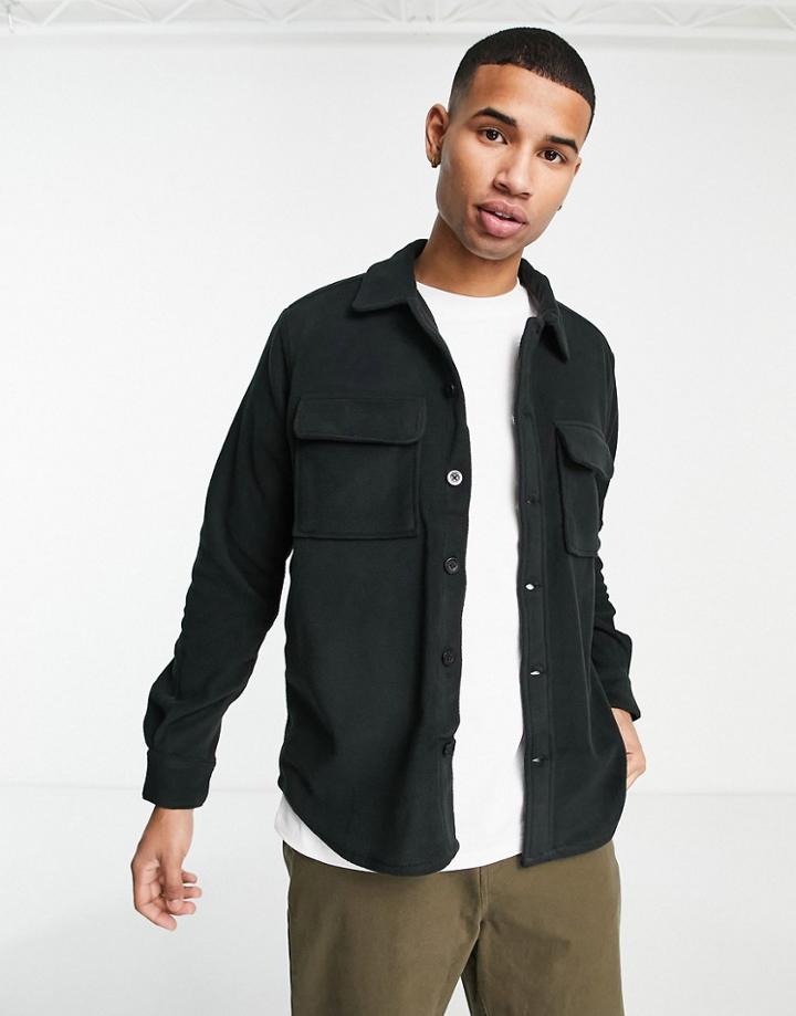 Only & Sons Fleece Overshirt In Black