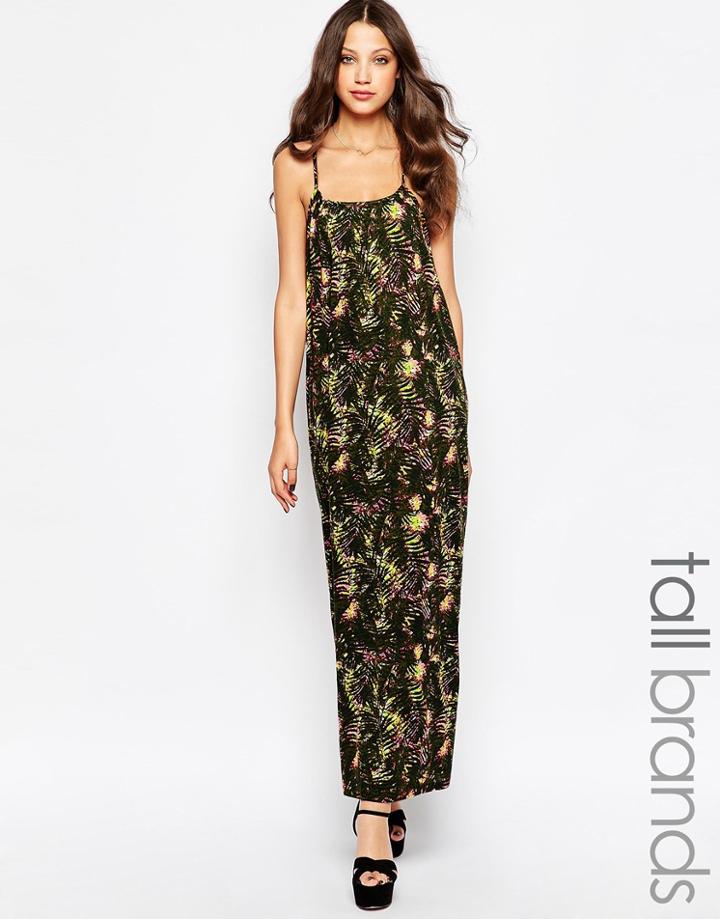 Noisy May Tall Sleeveless Printed Maxi Dress - Khaki Multi