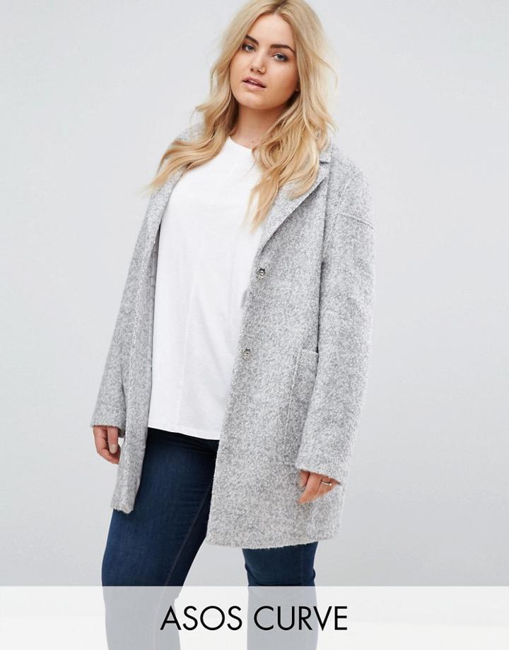 Asos Curve Fabric Interest Cocoon Coat - Gray