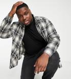 French Connection Plus Long Sleeve Flannel Shirt In Ecru/navy