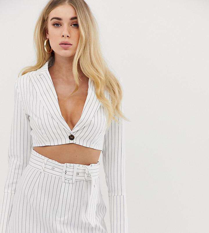 Unique21 Cropped Blazer In Pinstripe Two-piece-pink