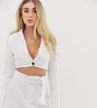 Unique21 Cropped Blazer In Pinstripe Two-piece-pink
