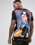 Asos Longline T-shirt With Painted Lady Back Print - Black