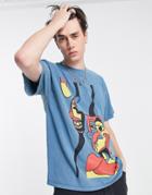 Vintage Supply T-shirt In Teal With Abstract Face Print-blue