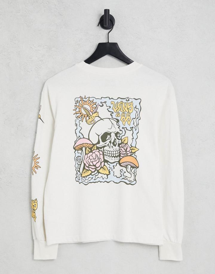 Vans Oversized Long Sleeve T-shirt With Skull Print In Beige-neutral