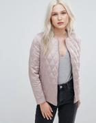 Neon Rose Quilted Collarless Luxe Bomber Jacket - Pink