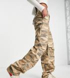 Asos Design Tall Slouchy Cargo Pants In Brown Camo