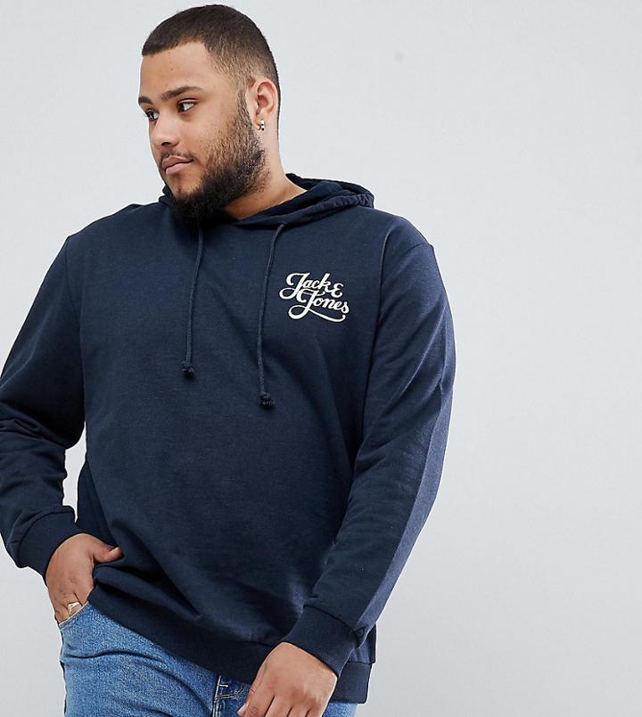 Jack & Jones Originals Plus Size Hoodie With Chest Branding - Navy