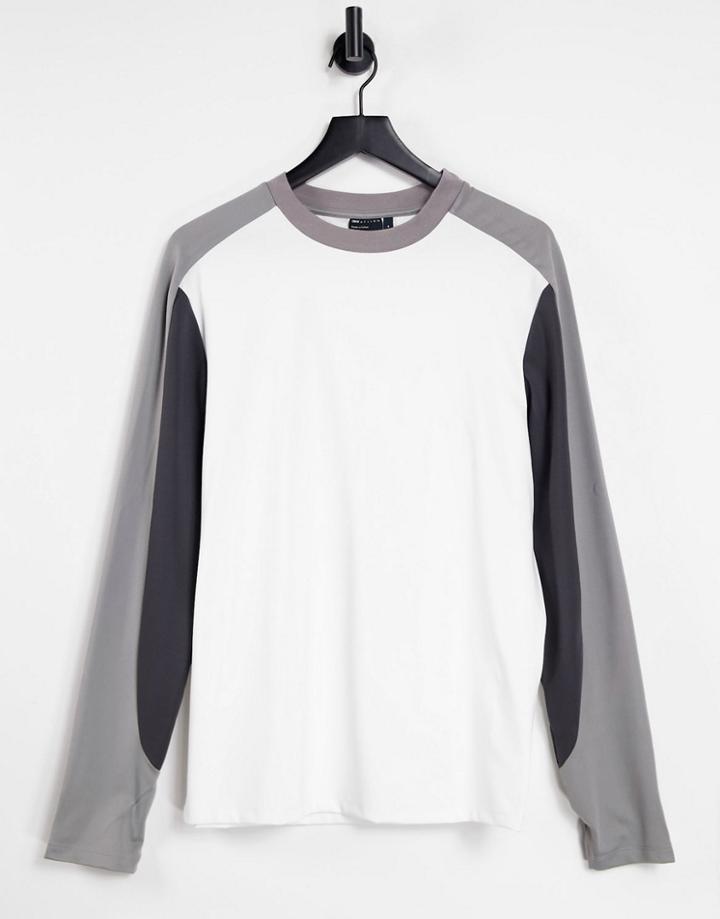 Asos Design Long Sleeve T-shirt With Cut And Sew Panels In Gray