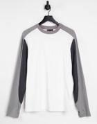 Asos Design Long Sleeve T-shirt With Cut And Sew Panels In Gray