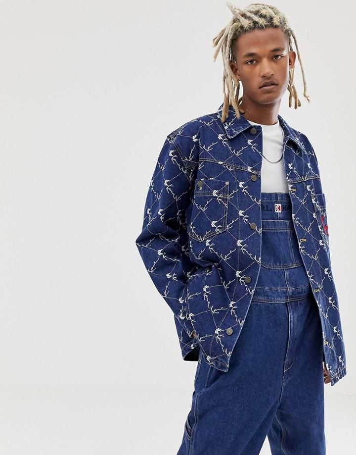 Karl Kani Denim Shirt Jacket With All-over Print In Blue