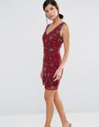 Maya Deep V Front & Back Embellished Dress - Pink