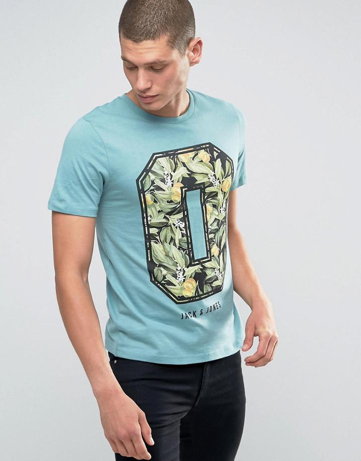 Jack And Jones T-shirt With Large Print - Blue