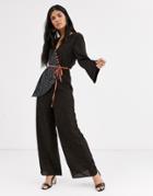 Lost Ink Tea Jumpsuit With Constrast Tie Waist-multi