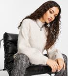 Topshop Petite Waffle Stitch Funnel Sweater In Oatmeal-neutral