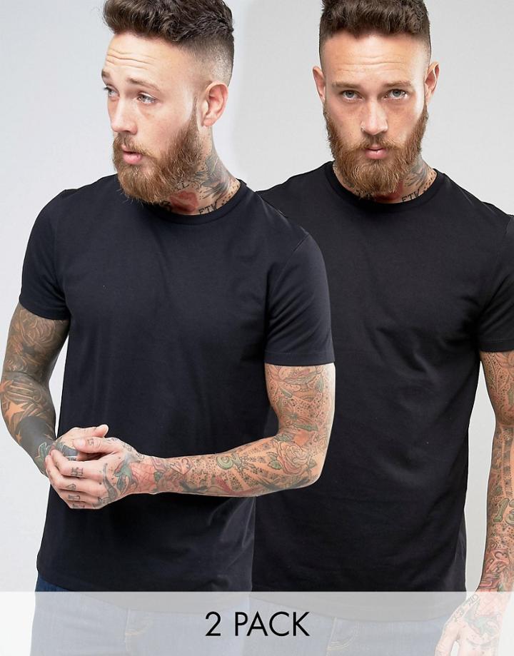 Asos 2 Pack T-shirt With Crew Neck In Black - Black