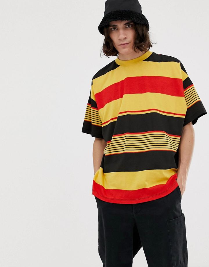 Asos Design Oversized Organic Cotton T-shirt With Thick Retro Stripe - Yellow