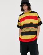 Asos Design Oversized Organic Cotton T-shirt With Thick Retro Stripe - Yellow