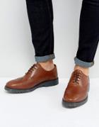 Asos Brogue Shoes In Tan Leather With Ribbed Sole - Tan