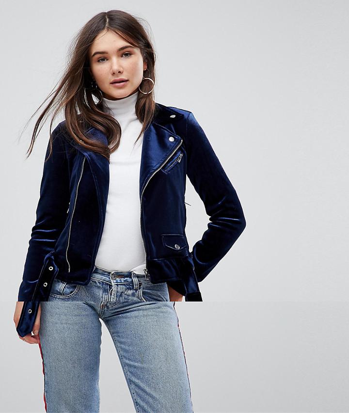 Only Velvet Biker Jacket - Blue