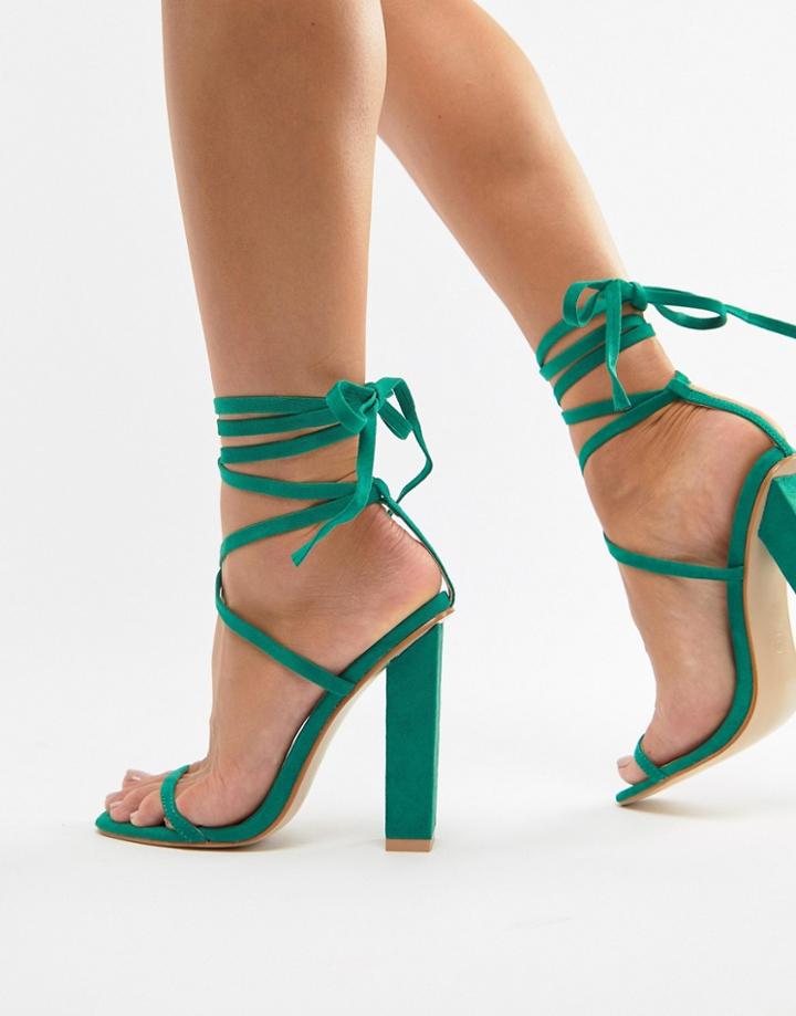 Simmi London Block Heel Tie Up Sandals - Green