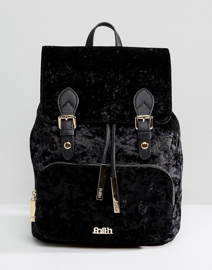 Faith Velvet Double Buckle Backpack - Black
