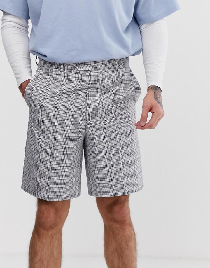 Asos Design Wide Leg Shorts In Gray With Check